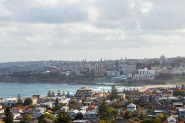 Top view of Bondi Beach and the surrounding suburb.