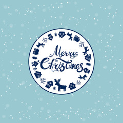 Merry Christmas and Happy New Year winter holidays greeting card with holidays objects. Vector illustration