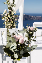 Flower decorations at a wedding, wedding on a Santorini
