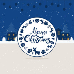 Fototapeta premium Merry Christmas and Happy New Year winter holidays greeting card with holidays objects. Vector illustration