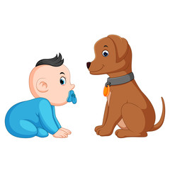 A baby sitting with pet 