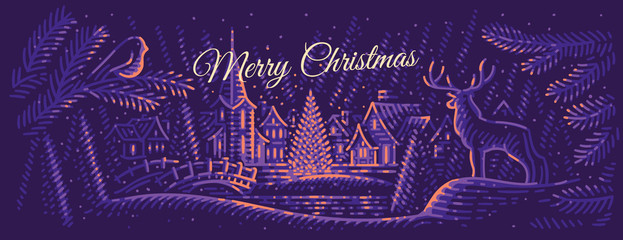 Merry Christmas banner concept. Christmas abstract illustration, horizontal template. Vector. Layered. Text outlined. 