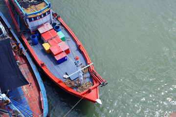 Obraz premium top view of tradition wooden fishery ship