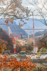 2017年秋の見晴らし台からみた八ッ場ダム予定地の風景