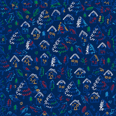 Naklejka premium Merry Christmas and Happy New Year winter seamless pattern with holidays objects. Vector illustration