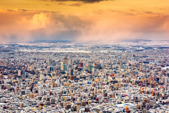 Sapporo, Japan winter skyline