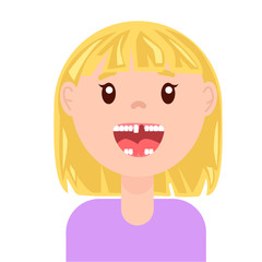 Vector flat cute toothless girl. Isolated illustration on a white background.