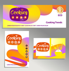 Template cookie shop logo, poster, banner, flyer. Concept image for eco cooking trend. Invitation card for sweet event, party