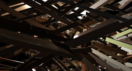 geometric shattered.explosion gold rectangles. random rectangles digital illustration, abstract geometric background