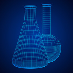 Test tube low poly wireframe mesh. Science and analyses. Vector abstract polygonal image line and point.