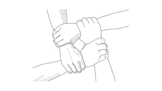 Four hands hold each other