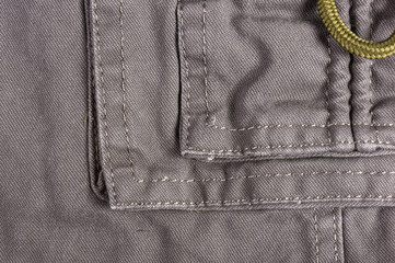 clothing items washed cotton fabric texture with seams, clasps, buttons and rivets