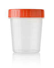 Plastic container for urine isolated on white