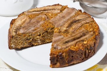 sweet carrot cake with banana, top view