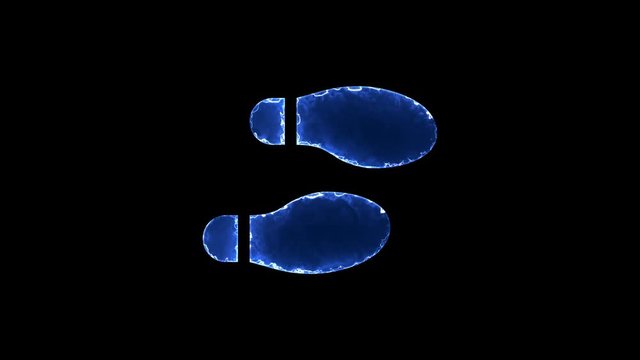 Symbol shoe prints. Blue Electric Glow Storm. looped video. Alpha channel black