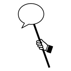 hand with speech bubble message in stick