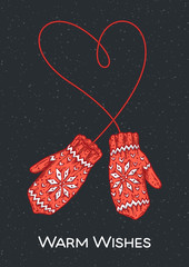 Vintage mittens with warm wishes inscription