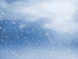 Winter sky with falling snow. Christmas and New Year background. Vector illustration