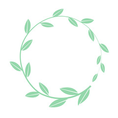 Hand drawn vector round frame. Floral wreath with simple leaves banch. Decorative elements for design.