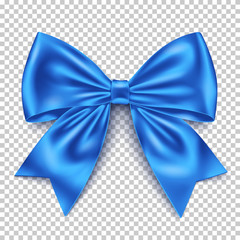 Realistic blue bow isolated on transparent background. 