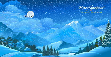 Naklejka premium Snowy landscape of a forest during Christmas time.