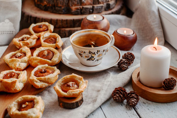 plum cakes with tea