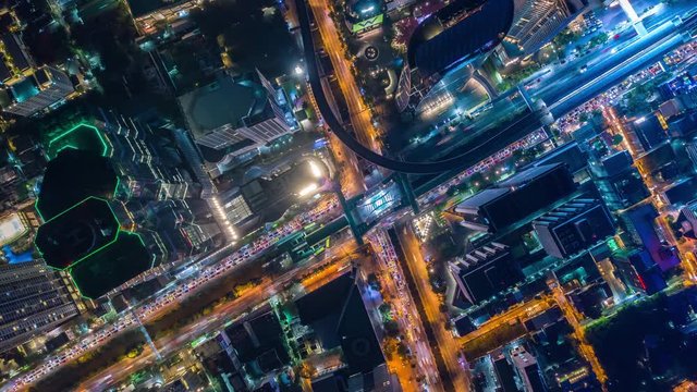 Time lapse,Hyper lapse , Of traffic on city streets in Thailand. Aerial view and top view Expressway with car lots. 4K