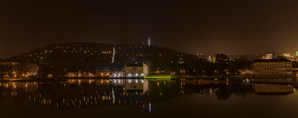 Fototapeta na wymiar Centre of capital Prague near Vltava river in winter night
