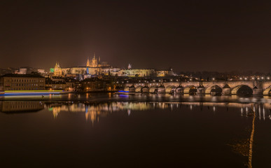 Fototapeta na wymiar Centre of capital Prague near Vltava river in winter night