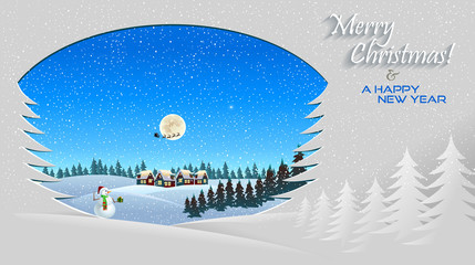 Fototapeta na wymiar Christmas themed greeting card with Snowman and Santa Claus