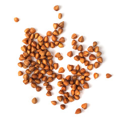 Buckwheat grain isolated on white background, healthy wood