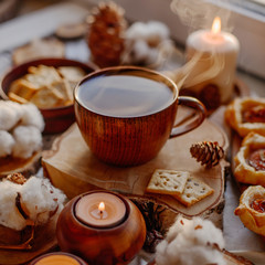 hot tea with candles