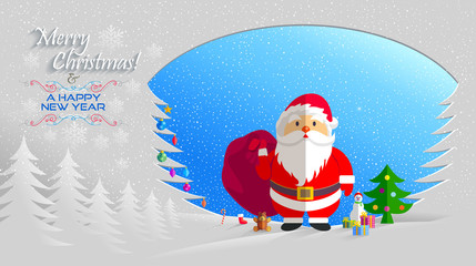 Paper greetings of Santa Claus, Snowman and the Christmas tree.