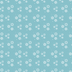 Snowflake seamless pattern. Snow on blue background. Abstract wallpaper, wrapping decoration. Symbol winter, Merry Christmas holiday, Happy New Year celebration Vector illustration