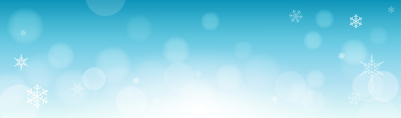 Christmas Winter Banner Background vector illustration. Snowflakes with bokeh on blue background.
