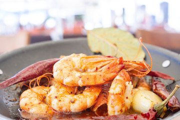 Delicious jumbo prawns with red peppers and butter garlic sauce