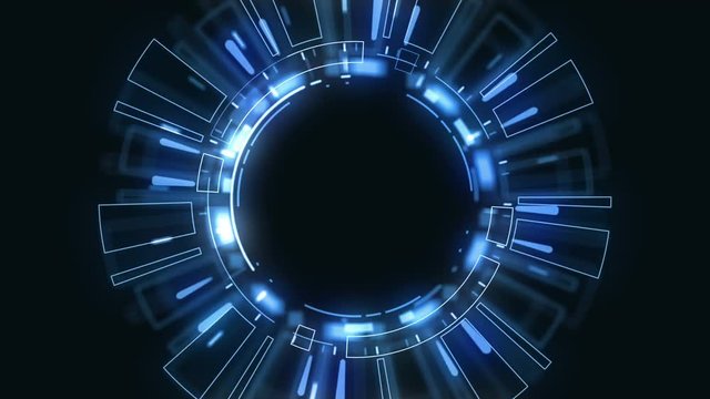 Technological future  user interface hud with spinning circles on dark blue background .Technology background concept.