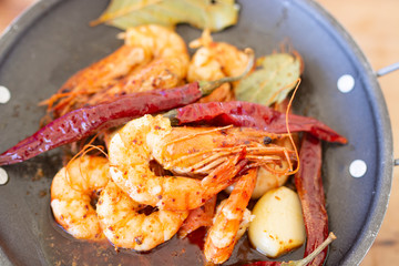 Delicious jumbo prawns with red peppers and butter garlic sauce