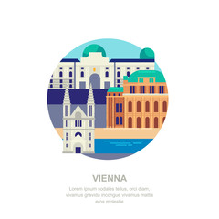 Travel to Austria vector flat illustration. Vienna city symbols and touristic landmarks. City building icons
