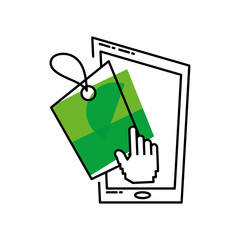 smartphone with commercial tag hanging