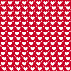 Valentine's Day Pattern Background with Hearts with Arrows, Holiday Celebrated February 14. Vector illustration.