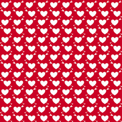 Valentine's Day Pattern Background with Hearts with Arrows, Holiday Celebrated February 14. Vector illustration.