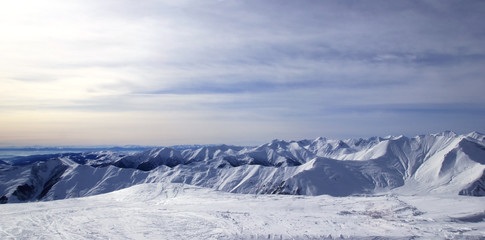 Fototapeta na wymiar Winter mountains in Georgia skiing resort