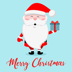 Funny Santa Claus with gift box. Christmas and New Year design greeting cards. Vector illustration.