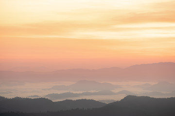  Landscape of  Sunrise and sea of clouds over mountains layer District Mae Hong Son, THAILAND.