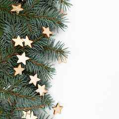 christmas background with fir branches and cones