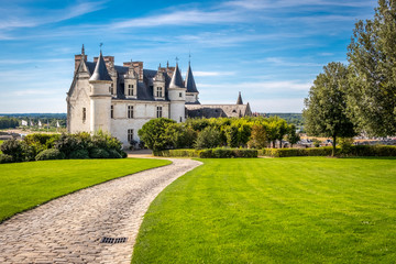 Chateau Amboise with renaissance garden on the foreground. Loire valley, France. - obrazy, fototapety, plakaty