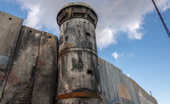 Guard tower and border wall between Israel and Palestine in Bethlehem