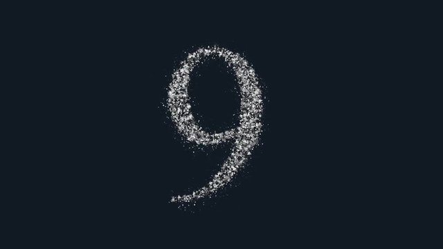 Effervescent number 9 symbol - alphabet letter particles animation