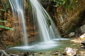 Fototapeta na wymiar Beautiful waterfall Jur-Jur in the Crimea, spring landscape.